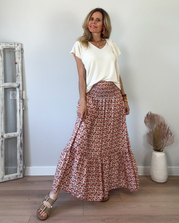 Falda engomada teja