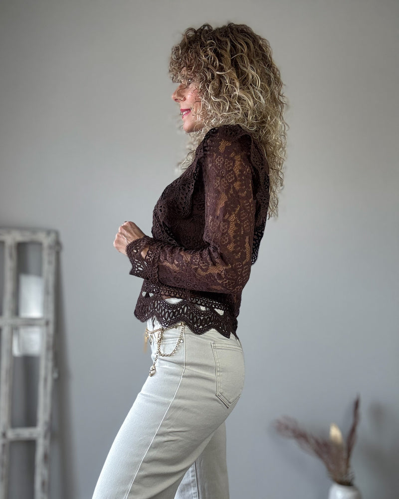 Blusa encaje marrón
