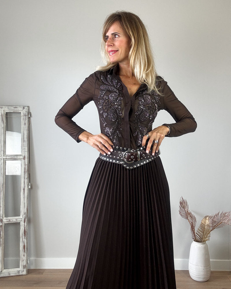 Falda plisada chocolate