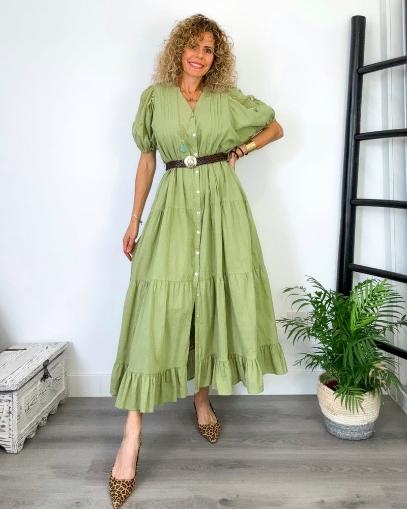 Vestido verde abullonado