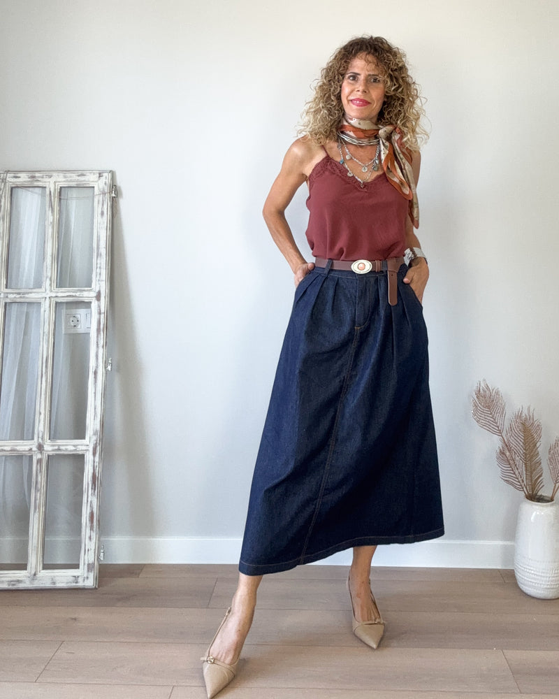 Falda denim bolsillos