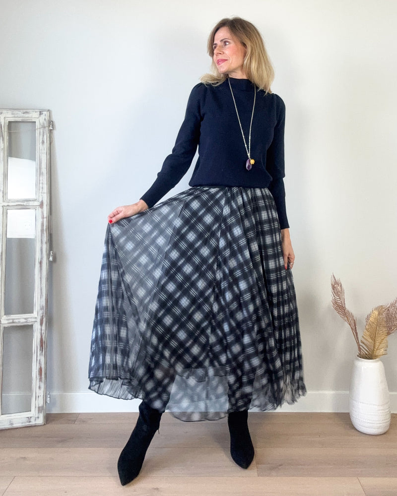 Falda cuadros tul marin