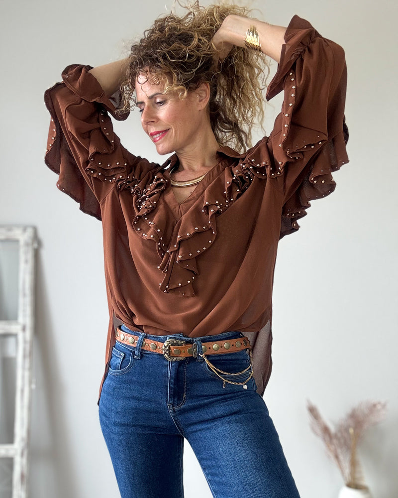 Blusa volantes tachas