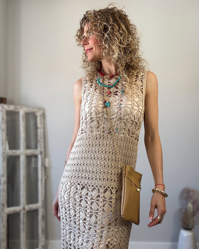 Vestido ganchillo arena