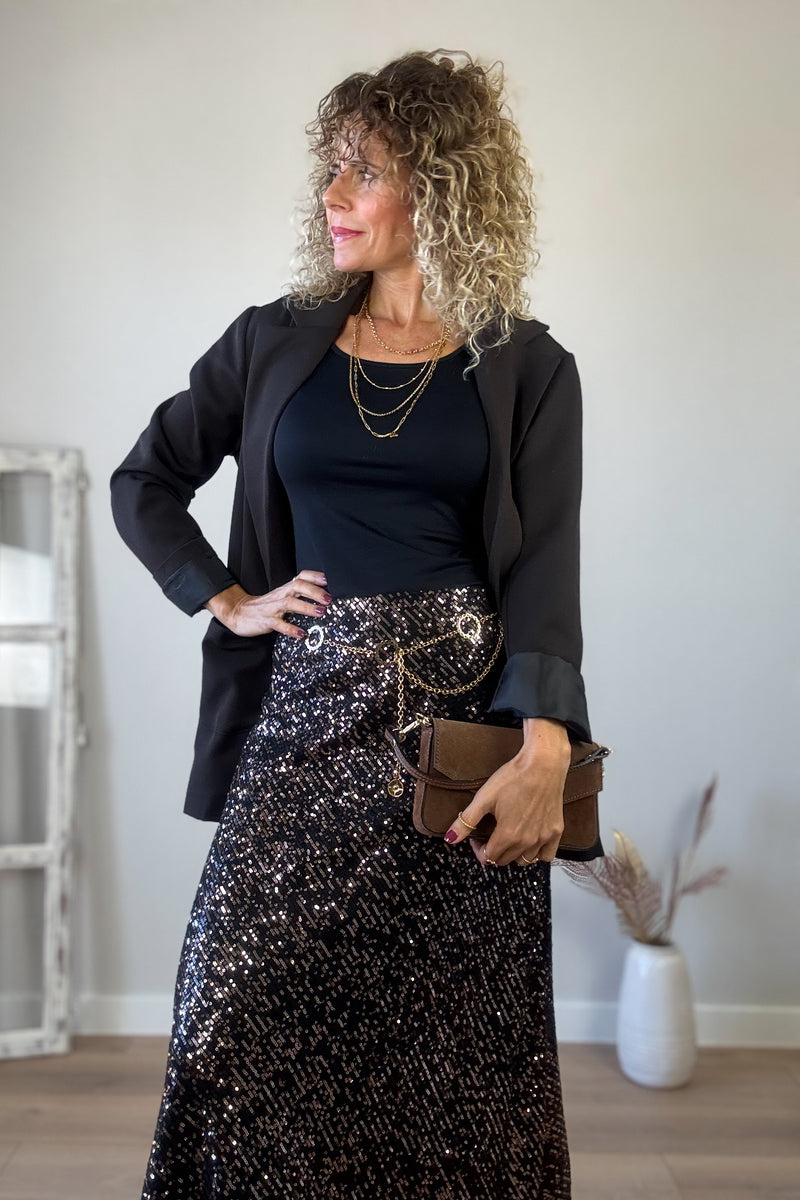 Falda lentejuelas marrón