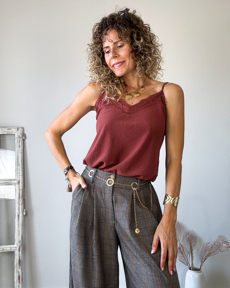 Pantalón cuadros marrón