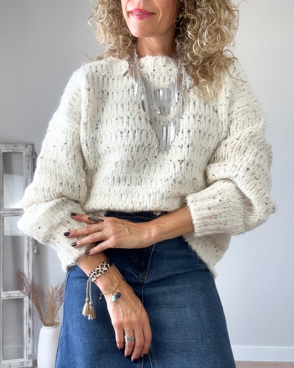 Jersey beige lentejuela