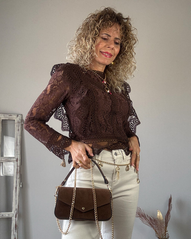 Blusa encaje marrón