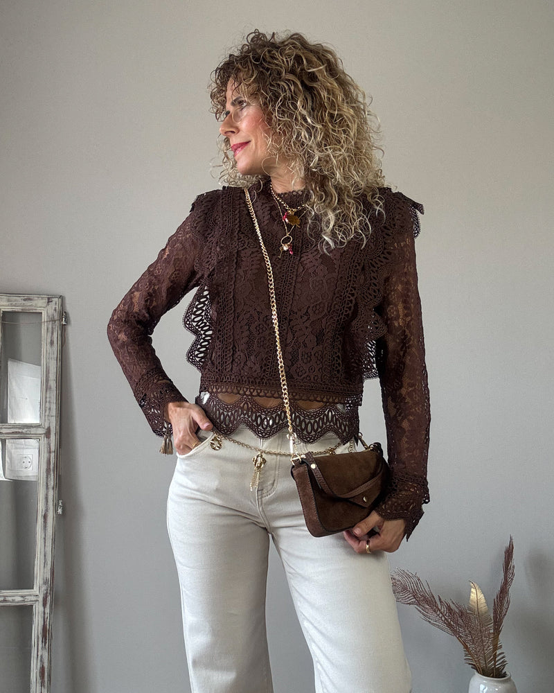 Blusa encaje marrón