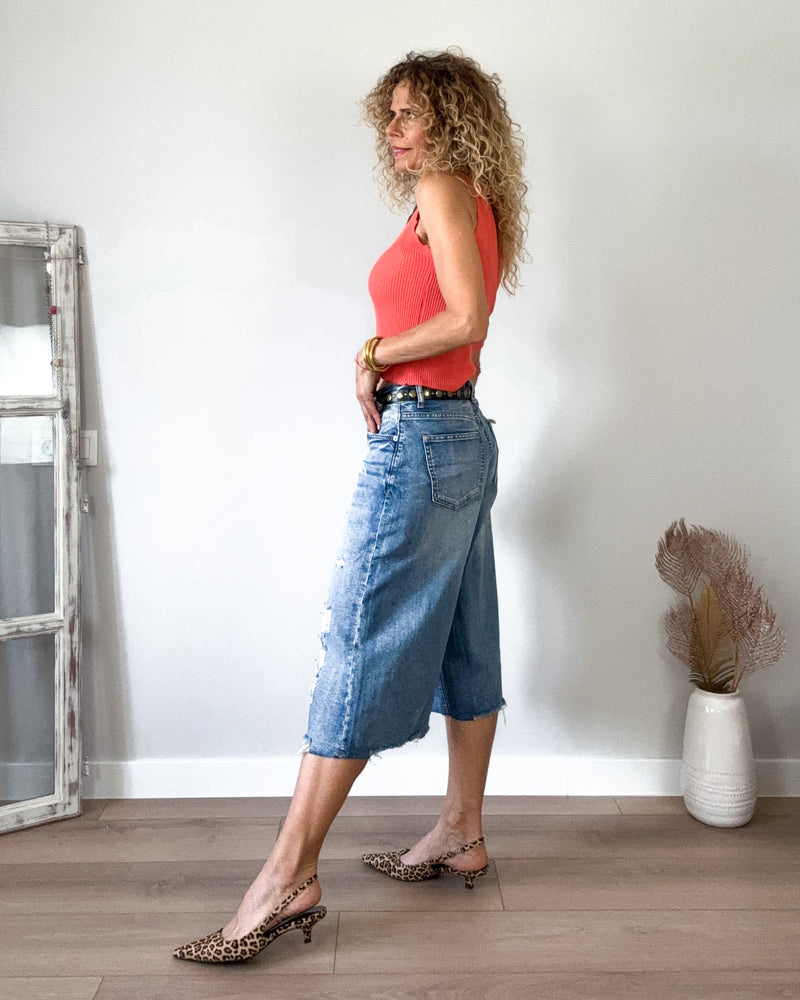 Jeans midi desgastado