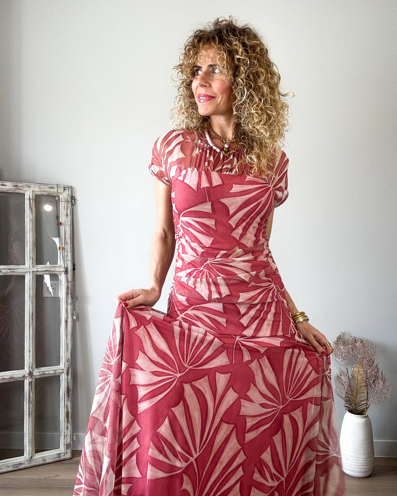 Vestido tul rosa beige