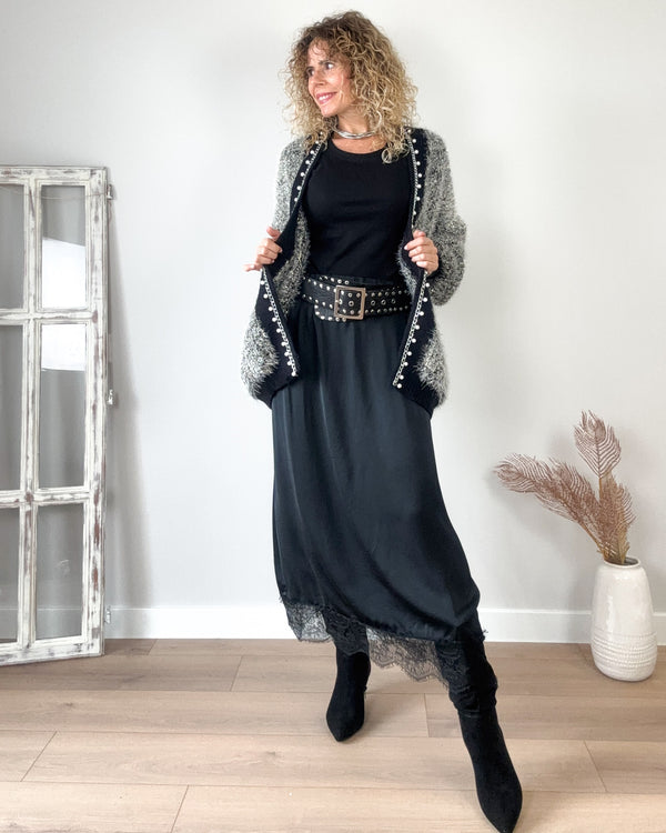 Falda satinada negra