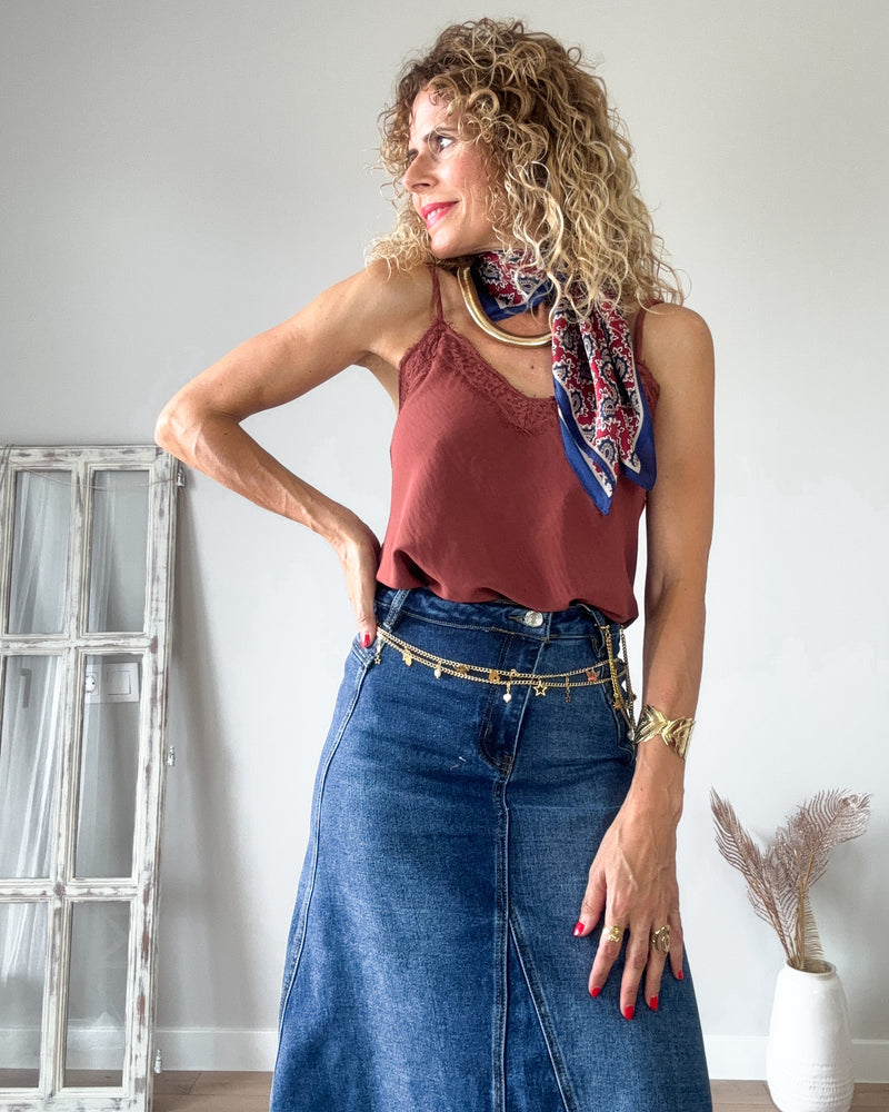 Falda denim corte