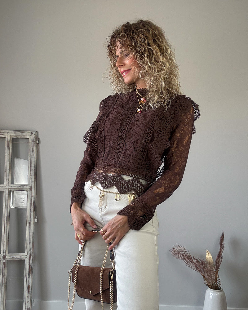 Blusa encaje marrón