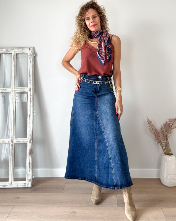 Falda denim corte