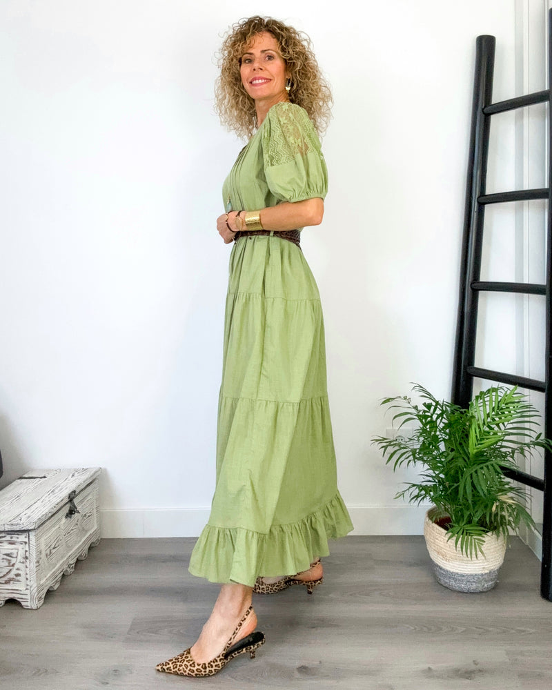 Vestido verde abullonado