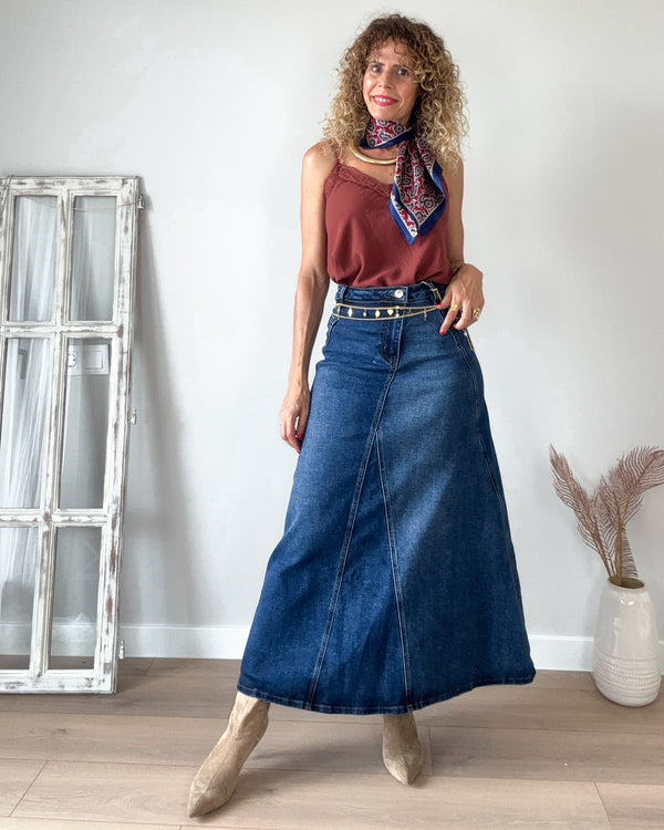 Falda denim corte