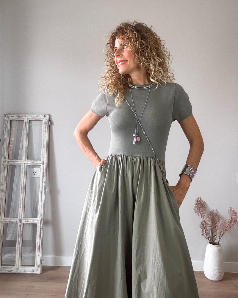 Vestido oliva combi