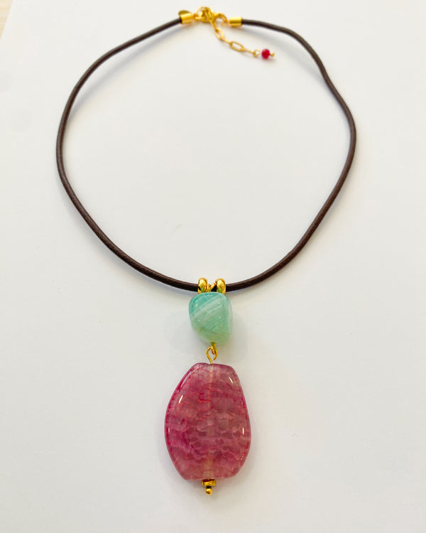 COLLAR AGATA ROSA VERDE