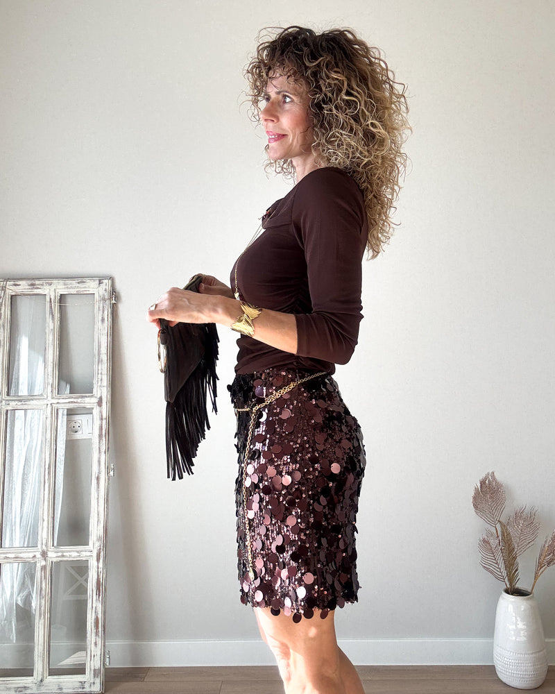 Falda chocolate lentejuela