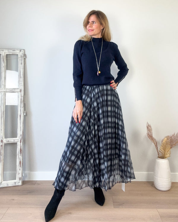 Falda cuadros tul marin