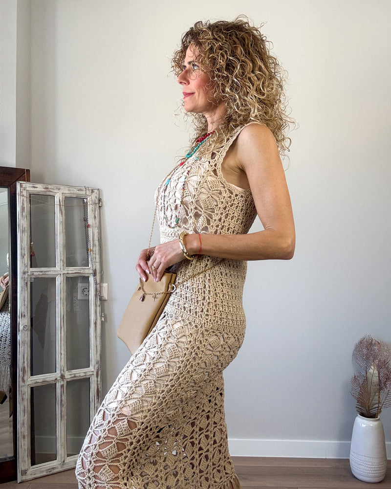 Vestido ganchillo arena