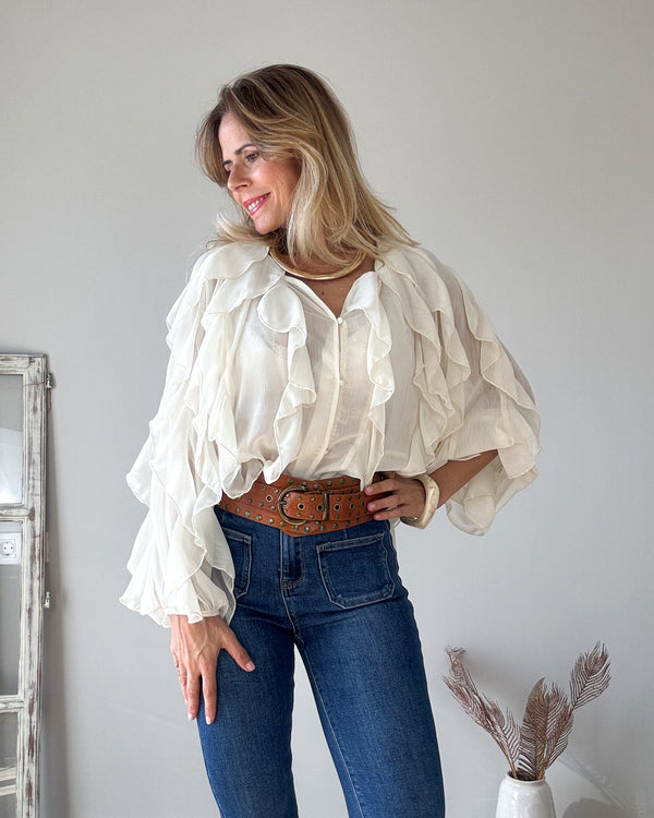 Blusa beige volantes