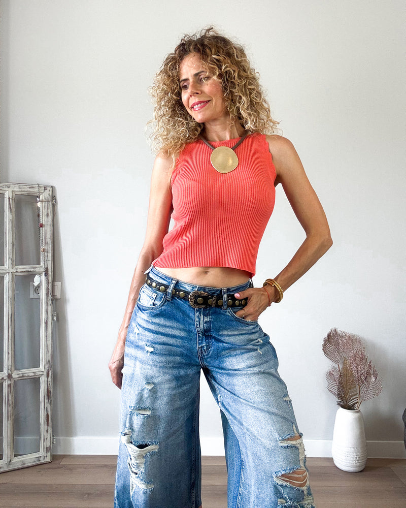 Jeans midi desgastado