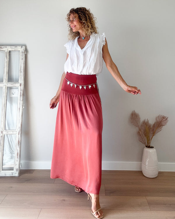 Falda satinada rosa