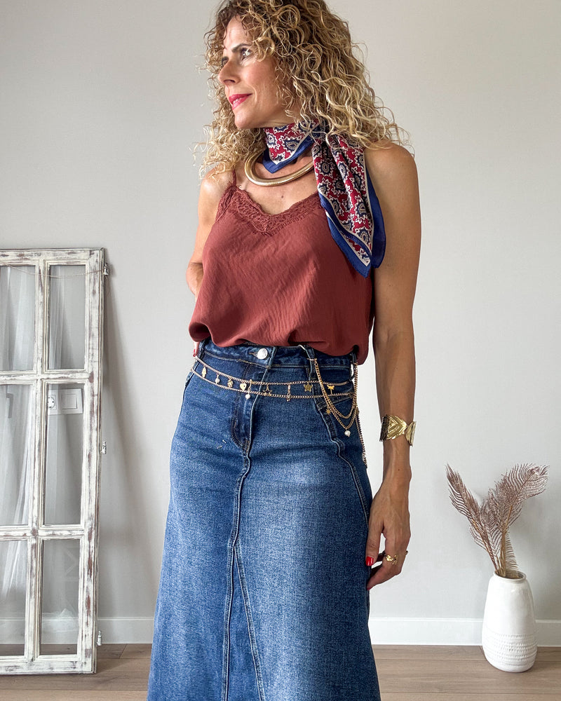 Falda denim corte