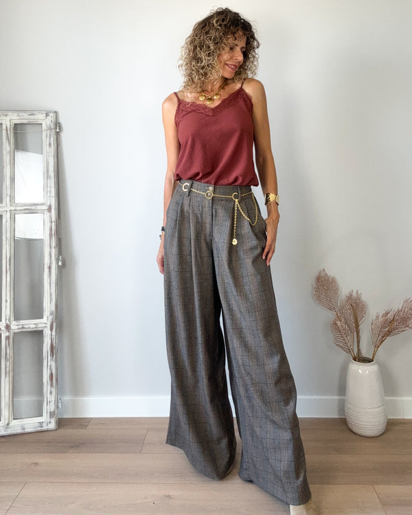 Pantalón cuadros marrón