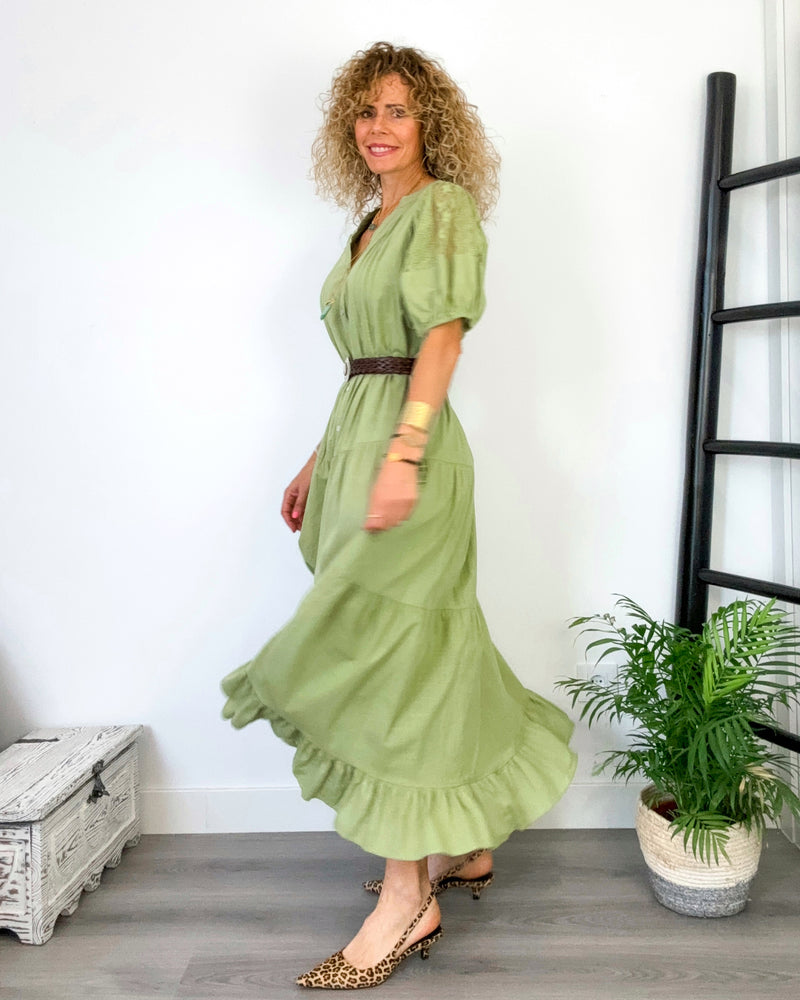 Vestido verde abullonado