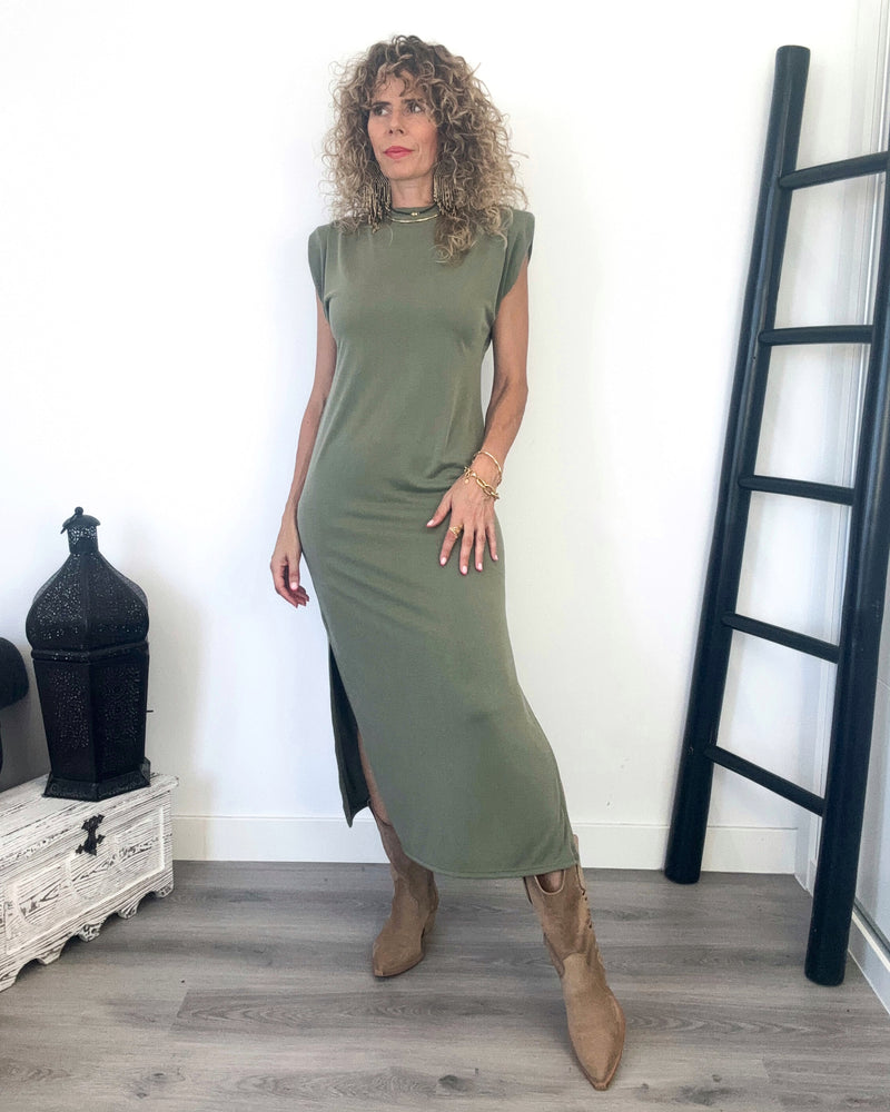 Vestido hombrera oliva