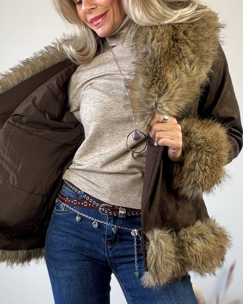 Abrigo marrón efecto ante