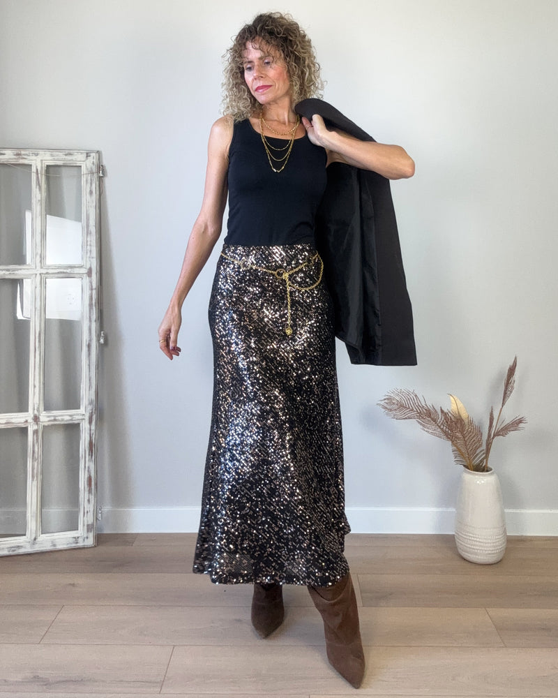 Falda lentejuelas marrón