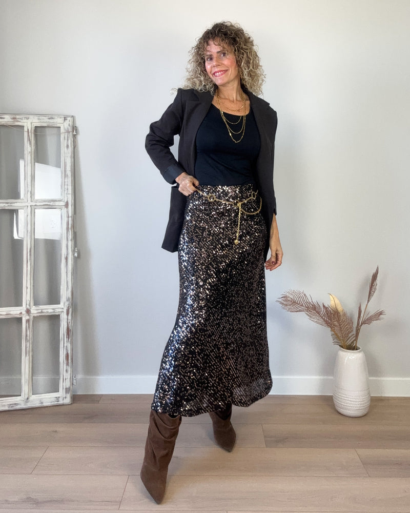 Falda lentejuelas marrón