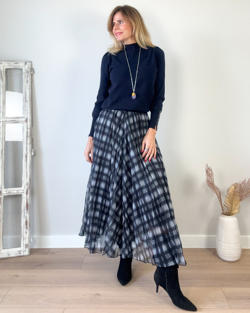 Falda cuadros tul marin