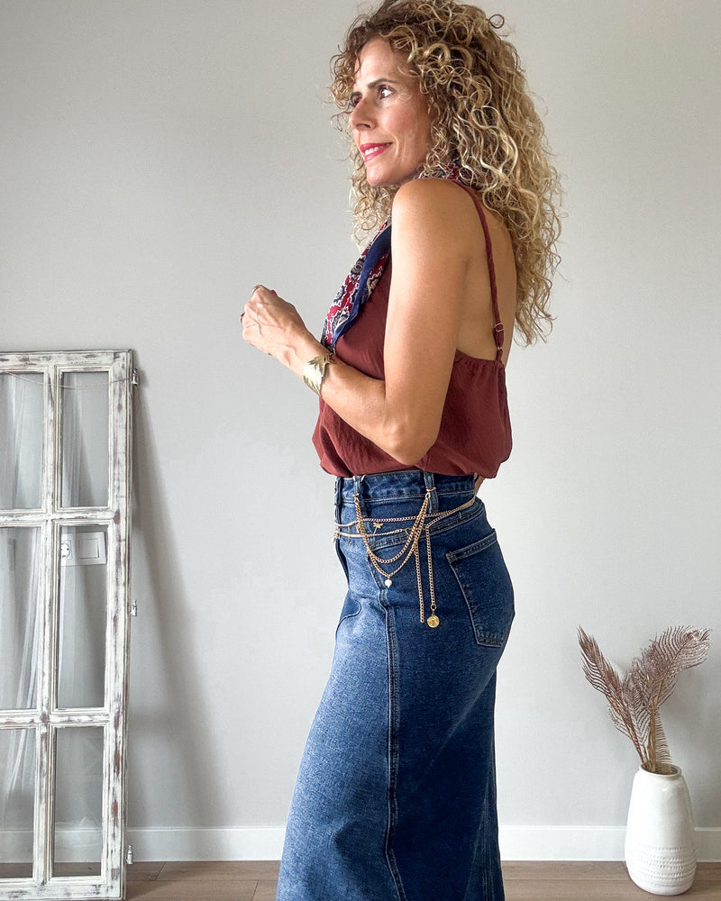Falda denim corte