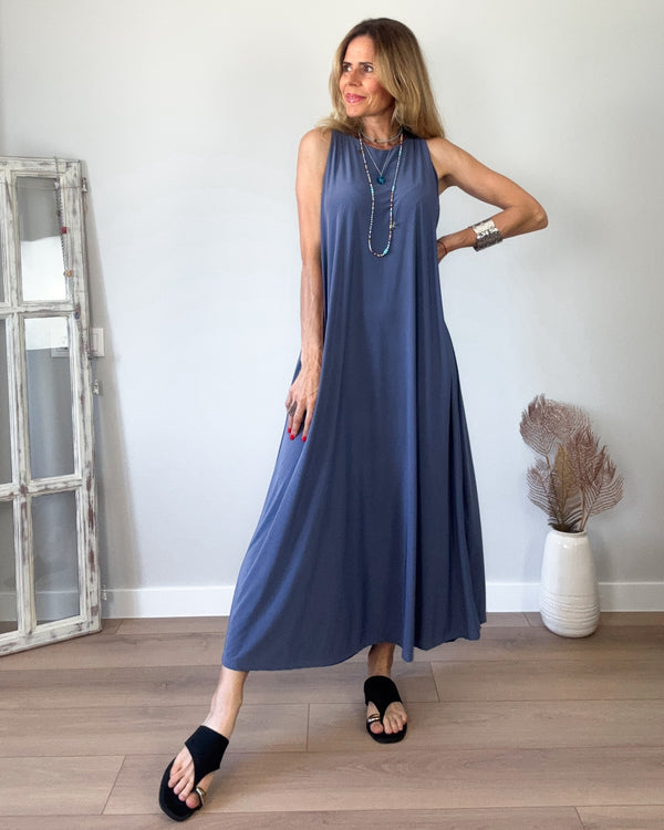 Vestido punto azul iris