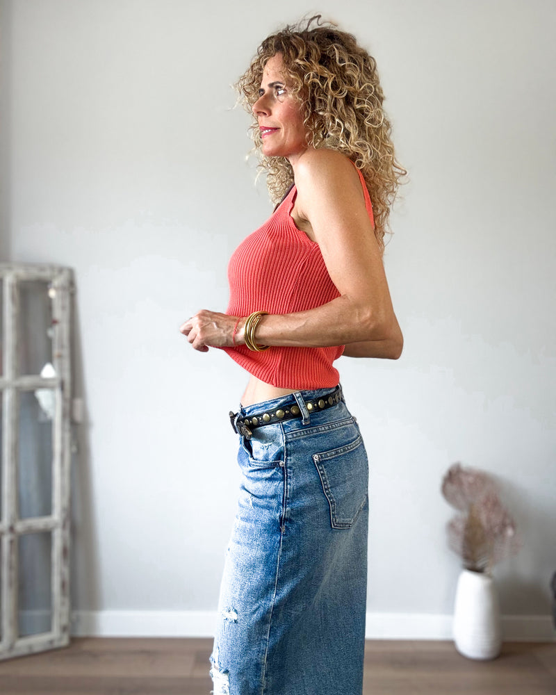 Jeans midi desgastado