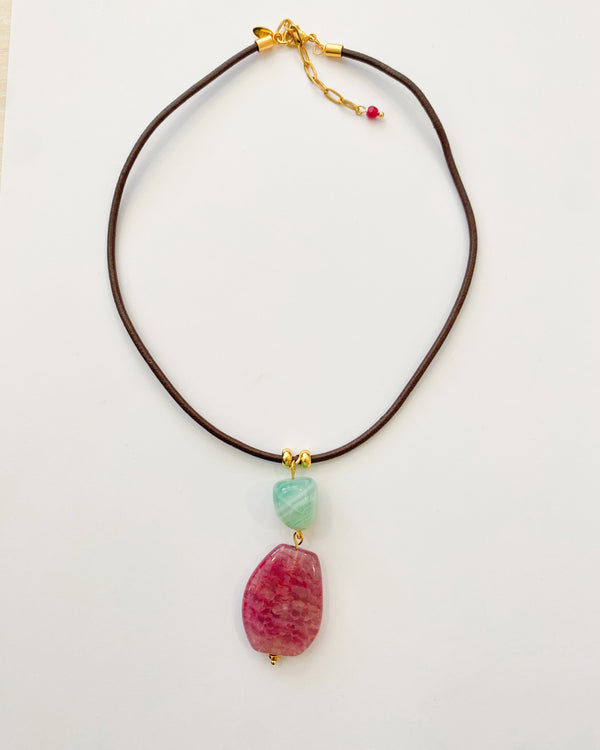 COLLAR AGATA ROSA VERDE