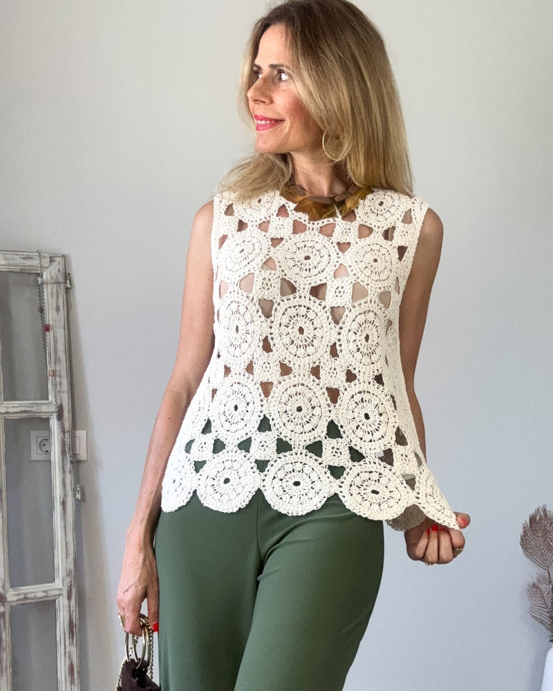 Top croche rose