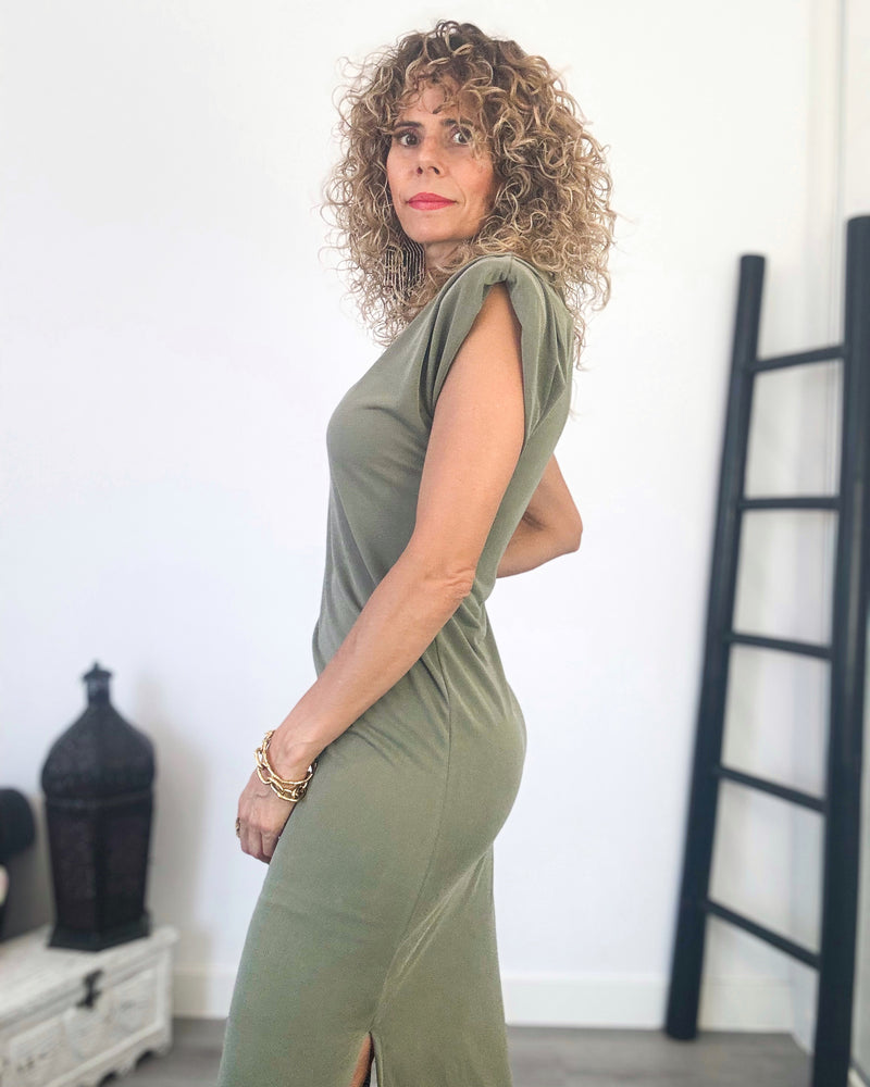 Vestido hombrera oliva