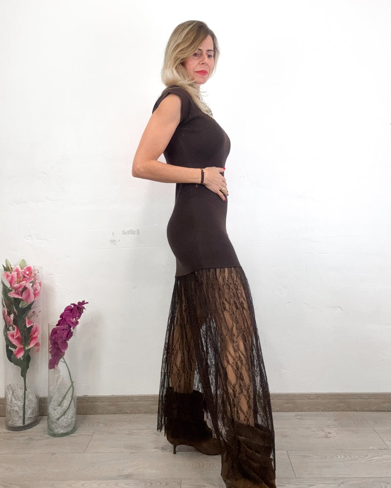 Vestido marrón encaje