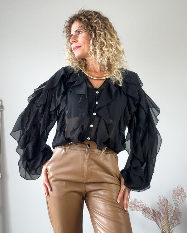 Blusa chorreras negra