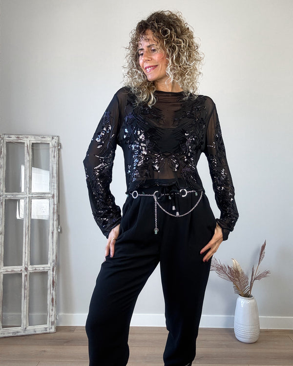 Blusa negra pedreria