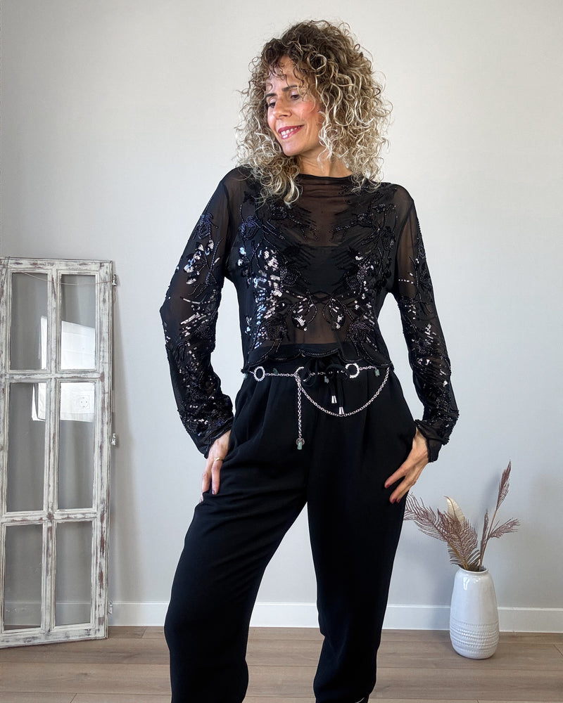 Blusa negra pedreria