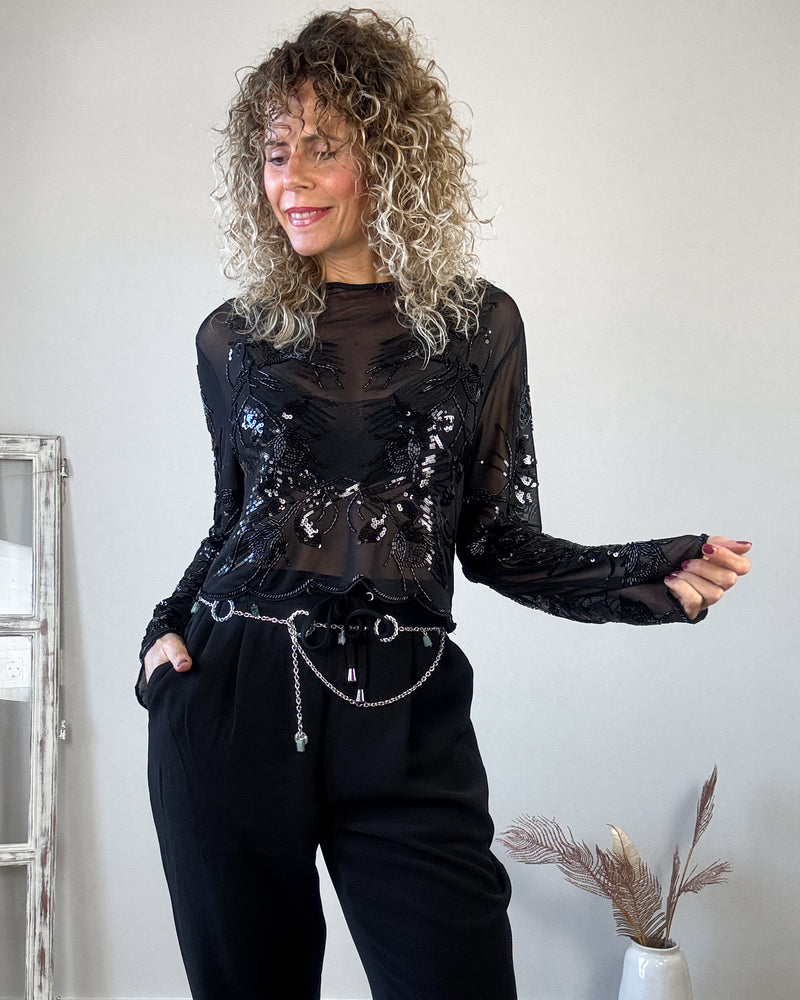 Blusa negra pedreria