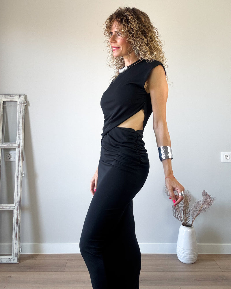 Vestido negro drapeado