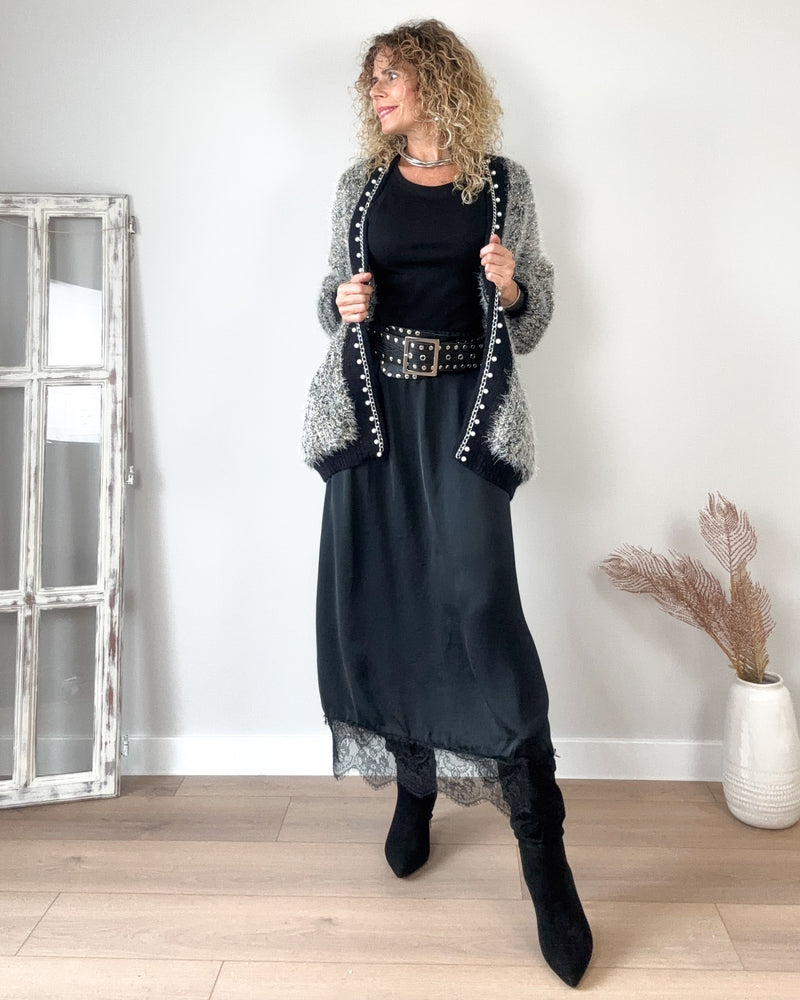 Falda satinada negra